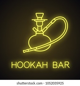 Hookah neon light icon. Nargile. Hookah bar glowing sign. Vector isolated illustration