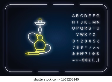 Hookah neon light icon. Sheesha house. Egyptian relaxation. Nargile lounge. Smoking area. Outer glowing effect. Sign with alphabet, numbers and symbols. Vector isolated RGB color illustration