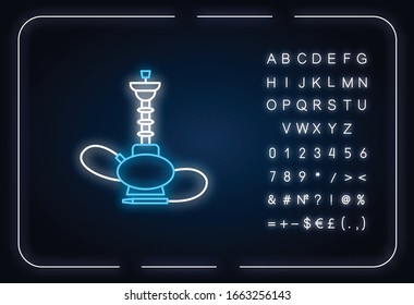 Hookah neon light icon. Sheesha house. Glass sphere base. Popular nargile lounge. Smoking area. Outer glowing effect. Sign with alphabet, numbers and symbols. Vector isolated RGB color illustration