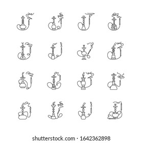 Hookah with odor pixel perfect linear icons set. Incense puff from water pipe. Sheesha bar. Arabic bar. Customizable thin line contour symbols. Isolated vector outline illustrations. Editable stroke