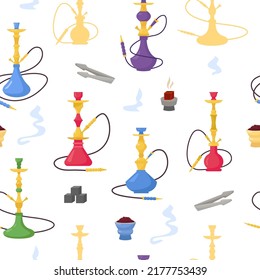 Hookah pattern. orienat authentic gadgets for smoking. Vector seamless background with hookah pictures