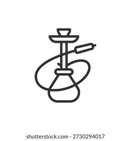 Hakenpfeife, lineares Symbol. Rauchgerät und Freizeitritual. Linie mit editierbarem Strich.