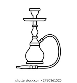 Hookah pipe, hookah pipe shisha smoking black and white vector line illustration