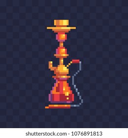Hookah pixel art icon. Eastern, Turkish, Arabic, Persian glass and metal hookah, smoking attribute. Isolated vector illustration. Game assets 8-bit sprite. Design for stickers, logo, mobile app.