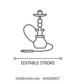 Ícone linear perfeito de pixel de Hookah. Casa Sheesha. Salão Nargile. Odor do tubo. Cheiro de vape. Ilustração fina personalizável. Símbolo de contorno. Desenho de contorno isolado por vetor. Traçado editável