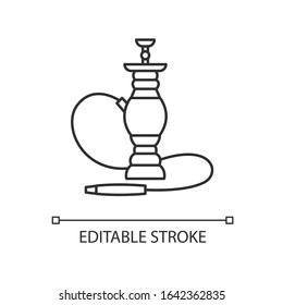 Hookah pixel perfect linear icon. Sheesha house. Smoke pipe and relax indoors. Thin line customizable illustration. Contour symbol. Vector isolated outline drawing. Editable stroke