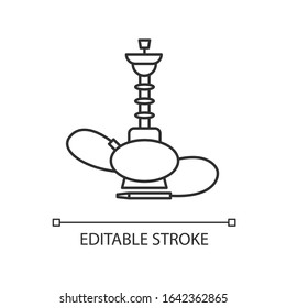 Hookah pixel perfect linear icon. Sheesha house. Glass sphere base. Popular nargile lounge. Thin line customizable illustration. Contour symbol. Vector isolated outline drawing. Editable stroke