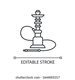 Hookah pixel perfect linear icon. Sheesha house. Flavored turkish hooka. Nargile lounge. Thin line customizable illustration. Contour symbol. Vector isolated outline drawing. Editable stroke
