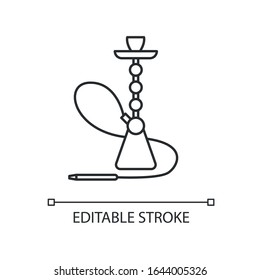 Hookah pixel perfect linear icon. Sheesha house. Cultural qalyan. Nargile lounge. Thin line customizable illustration. Contour symbol. Vector isolated outline drawing. Editable stroke