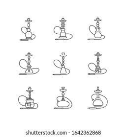 Hookah pixel perfect linear icons set. Shisha with wire. Sheesha house. Nargile lounge. Smoking area. Customizable thin line contour symbols. Isolated vector outline illustrations. Editable stroke