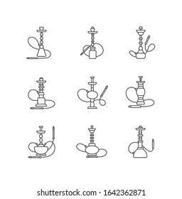 Hookah pixel perfect linear icons set. Custom object. Sheesha house. Nargile lounge. Smoking area. Customizable thin line contour symbols. Isolated vector outline illustrations. Editable stroke