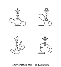 Hookah pixel perfect linear icons set. Amusement with friends. Sheesha house. Nargile lounge. Customizable thin line contour symbols. Isolated vector outline illustrations. Editable stroke