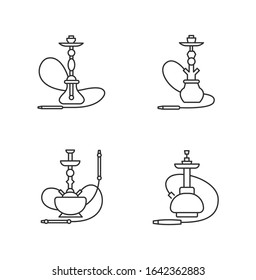 Hookah pixel perfect linear icons set. Ceremony utensil. Sheesha house. Nargile lounge. Customizable thin line contour symbols. Isolated vector outline illustrations. Editable stroke