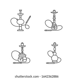 Hookah pixel perfect linear icons set. Hooka bar for peaceful leisure. Sheesha house. Customizable thin line contour symbols. Isolated vector outline illustrations. Editable stroke