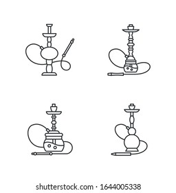 Iconos lineales perfectos en píxeles Hookah. Bar Hooka para el descanso tranquilo. Casa Sheesha. Símbolos de contorno de línea delgada personalizables. Ilustraciones aisladas del contorno vectorial. Trazo editable
