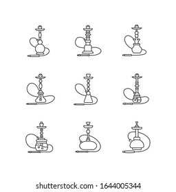 Hookah pixel perfect linear icons set. Shisha with wire. Sheesha house. Nargile lounge. Smoking area. Customizable thin line contour symbols. Isolated vector outline illustrations. Editable stroke