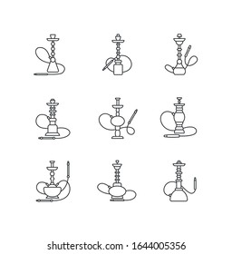 Iconos lineales perfectos en píxeles Hookah. Objeto personalizado. Casa Sheesha. Salón Nargile. Zona de fumadores. Símbolos de contorno de línea delgada personalizables. Ilustraciones aisladas del contorno vectorial. Trazo editable