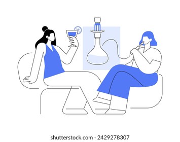 Hookah place isolated cartoon vector illustrations. Beautiful girls smoking shisha in the hookah place, summer recreation day, people urban lifestyle, relaxation time together vector cartoon.