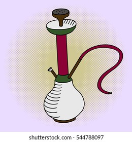 Hookah pop art vector. Beautiful style for comics. Hand drawn instrument for vaporizing and smoking flavored tobacco