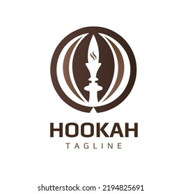 Hookah relax label, badge. Vintage shisha logo with hookah bowl symbol. Lounge cafe emblem. Arabian bar or house, shop. Isolated. Stock vector illustration. Monochrome design.