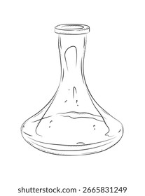 Dibujo de la silueta del jarrón del reemplazo de la cachimba en estilo gráfico del vintage con negro sobre fondo blanco