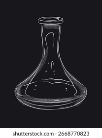 Dibujo de la silueta del jarrón del reemplazo de la cachimba en estilo gráfico del vintage con blanco sobre fondo negro