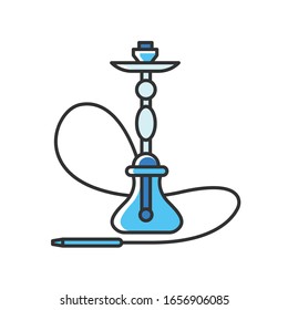 Hookah RGB blue color icon. Sheesha house. Assembled hooka body. Nargile lounge. Odor from pipe. Scent of vaporizing. Smoking area. Accessories for shisha. Isolated vector illustration