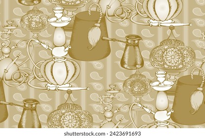 Hookah. Seamless one color abstract pattern. Suitable for fabric, wrapping paper, mural  and the like