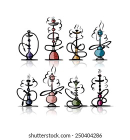 Hookah set, sketch for your design. Vector illustration