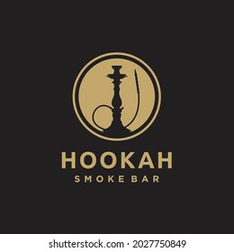 Hookah shisha smoking gold logo icon vector template for cafe, shop, club, lounge