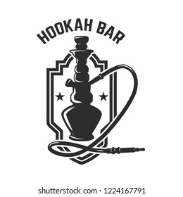 Hookah shop. Emblem template with hookah. Design element for logo, label, sign. Vector illustration