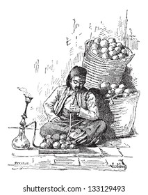 Hookah  shown is man smoking hookah  vintage engraved illustration  Dictionary Words   Things    Larive   Fleury    1895