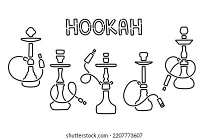 Hookah signs collection line vector. Night Hookah Design Template, Light Banner, Night Bright Advertising