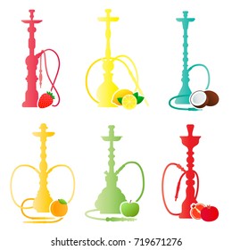 Hookah silhouettes with different fruit flavors. Various flavor additives. Vector circle illustration for hookah menu.