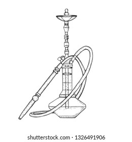 Hookah sketch engraving vector illustration. Scratch board style imitation. Hand drawn image.