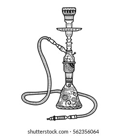 Hookah smoke silhouette logo template, doodle, vector illustration.