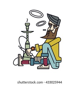 Hookah smoke hookah. Hookah Smoking. A character with hookah vector illustration