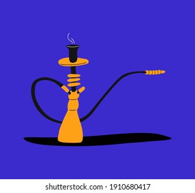 Hookah stylized flat illustration with smoke. Shisha smoking concept. Flat vector illustration.