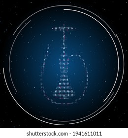The hookah symbol filled with white dots. Pointillism style. Some dots is pink. Vector illustration on blue background with stars