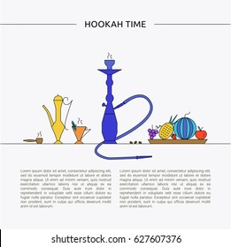 Hookah time concept. Template for hookah cafe, bar, restaurant.