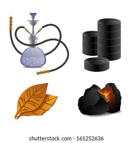 Hookah, tobacco and coal icon set vector illustration