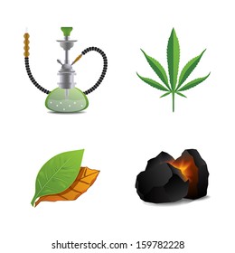 Hookah, Tobacco, Marijuana And Coal Icon Set Vector Illustration