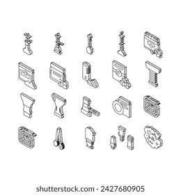 Hookah Tobacco Smoking Collection isometric icons set. Nicotine-free And Charcoal For Smoke Indian Or Egyptian Hookah, Silicon Bowl And Glass Bottle Line Pictograms. Contour Color .