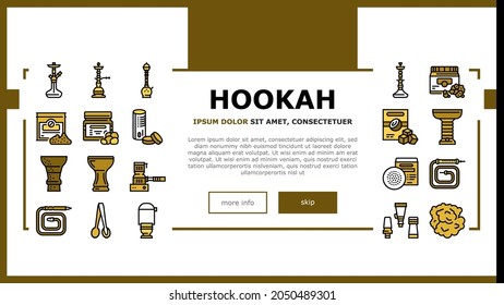 Hookah Tobacco Smoking Landing Web Page Header Banner Template Vector. Nicotine-free And Charcoal For Smoke Indian Or Egyptian Hookah, Silicon Bowl And Glass Bottle Illustration
