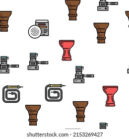 Hookah Tobacco Smoking Vector Seamless Pattern Thin Line Illustration