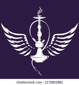 Hookah unique design for smoking and relaxing. Hookah silhouette with wings