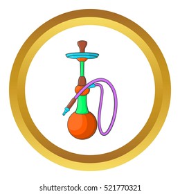 Hookah vector icon in golden circle, cartoon style isolated on white background