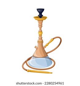 Hookah vector illustration. Cartoon isolated hooka calabash with long pipe and glass bowl for water to smoke aroma tobacco, shisha or cannabis, traditional nargile accessory for smoking in lounge bar
