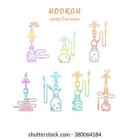 Hookah vector linear icons illustration. Set of hookah vector icons isolated on white background. Hookah vector logo line collection. Smoking hookah vector 