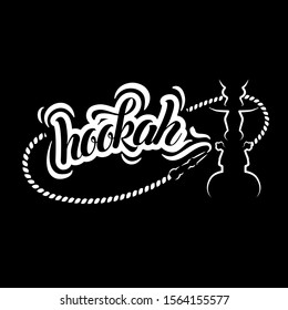 Hookah vector logo design on black background. Smoking hookah label for lounge cafe emblem, arabian bar or house, shop, isolated vector illustration.